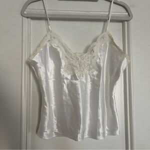 Vintage white lace trim lingerie camisole slip top